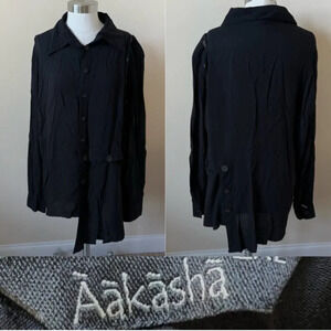 Aakasha Black Asymmetric Button Down Shirt 17906